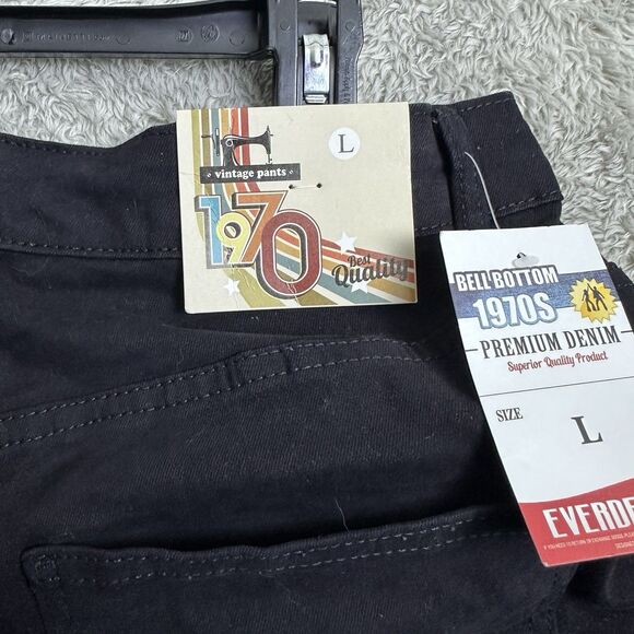 Vintage Pants 70s Bell‎ Bottom Jeans Black Size L Flare Everdesign Retro - Picture 8 of 14